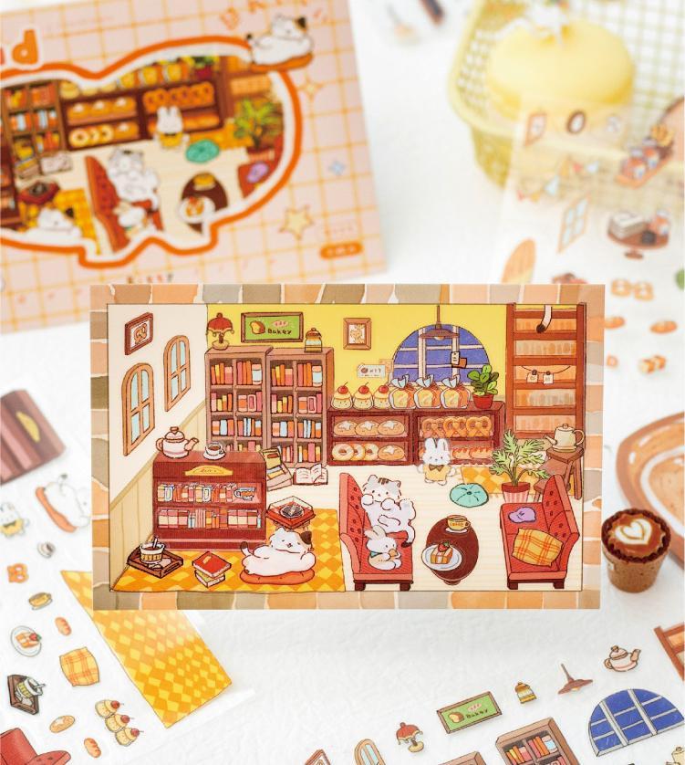 Kitty Bakery Workshop DIY 3D Sticker Collection - 4 Cute Miniature Scenes