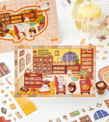 Kitty Bakery Workshop DIY 3D Sticker Collection - 4 Cute Miniature Scenes