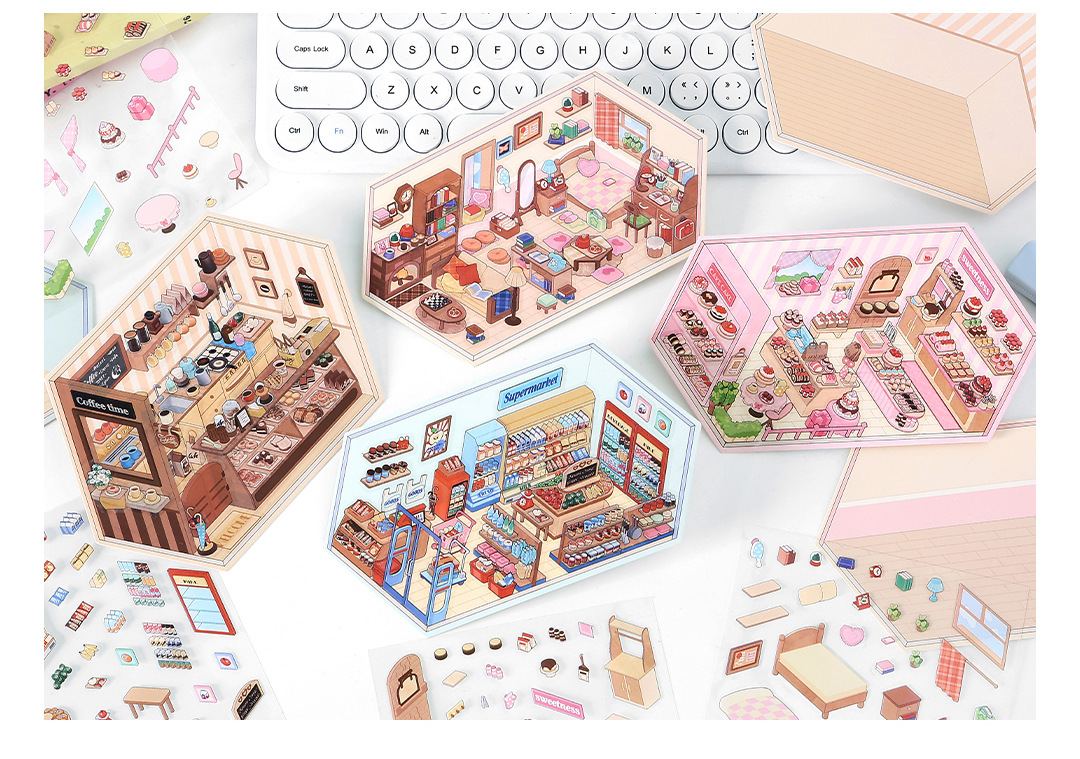 Corner Series: Sweet, Sip, Stay & Shop DIY 3D Scene Stickers 4 Lovely Miniature Scenes