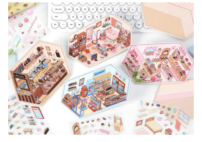 Corner Series: Sweet, Sip, Stay & Shop DIY 3D Scene Stickers 4 Lovely Miniature Scenes