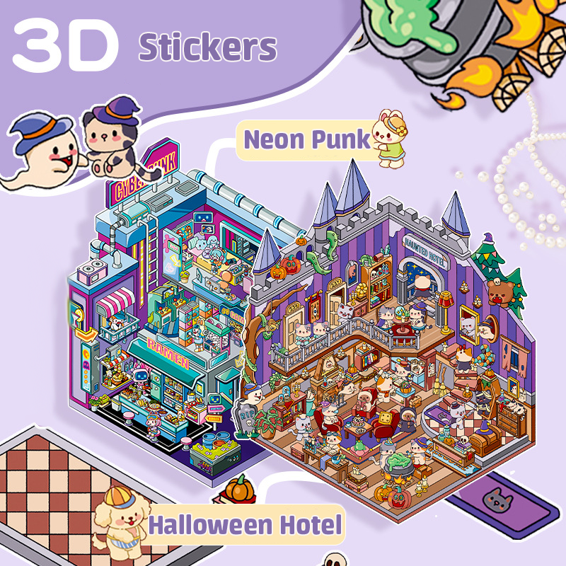 Cyber Spook DIY 3D Scene Stickers 2 Cute Miniature Scenes