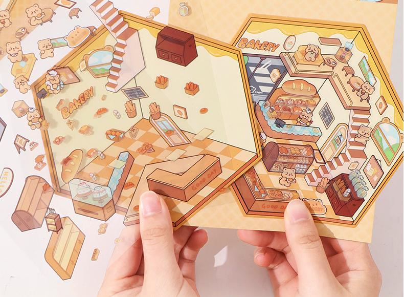 Cute Animals Shop DIY 3D Scene Stickers 4 Cute Miniature Scenes