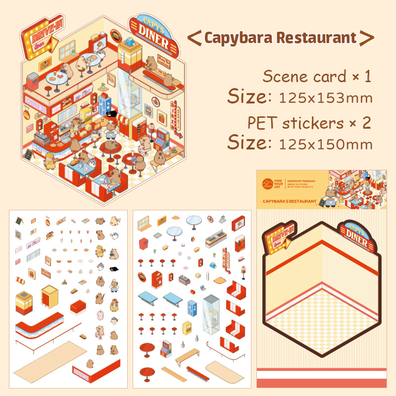 Capybara World DIY 3D Scene Stickers 4 Cute Miniature Scenes