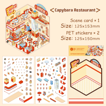 Capybara World DIY 3D Scene Stickers 4 Cute Miniature Scenes