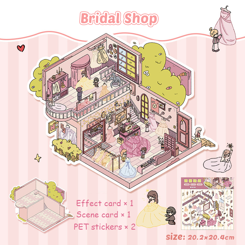 [Copy]Townhouse Party Collection Scene Stickers - 4 Cute Miniature Scenes