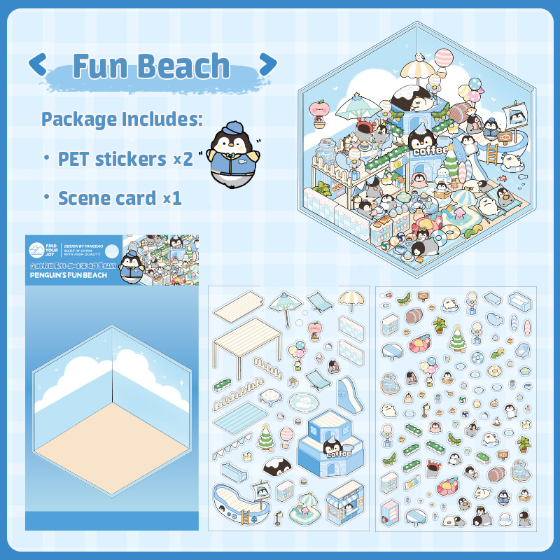 Penguin Holiday Collection DIY 3D Scene Stickers 4 Cute Miniature Scenes