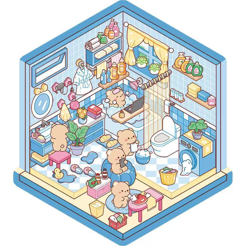 Life series DIY 3D Sticker Collection - 4 Cute Miniature Scenes