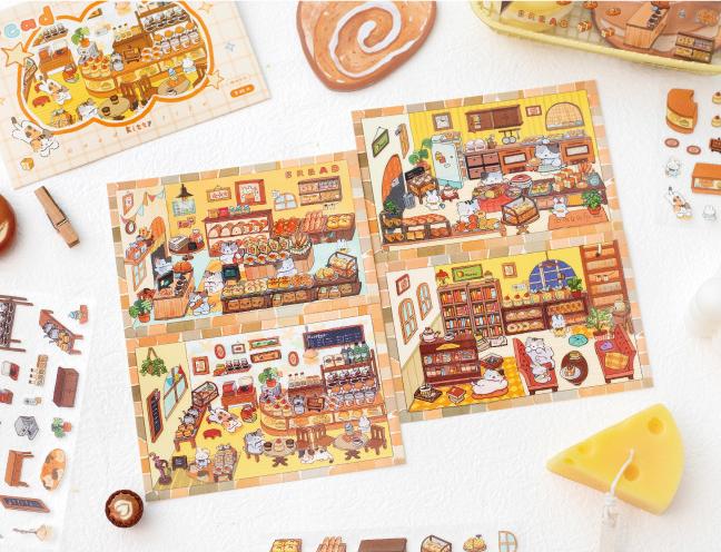 Kitty Bakery Workshop DIY 3D Sticker Collection - 4 Cute Miniature Scenes
