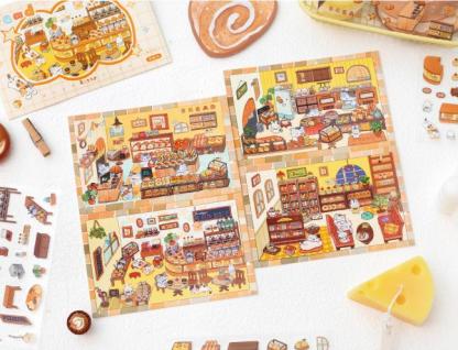 Kitty Bakery Workshop DIY 3D Sticker Collection - 4 Cute Miniature Scenes