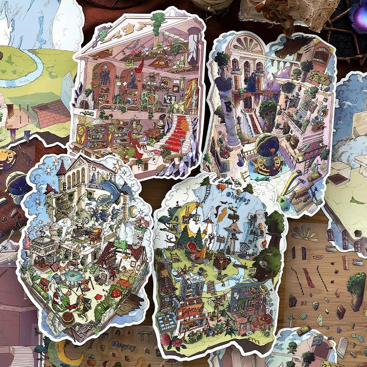 The Wizard’s Cottage DIY 3D Sticker Collection - 4 Cute Miniature Scenes