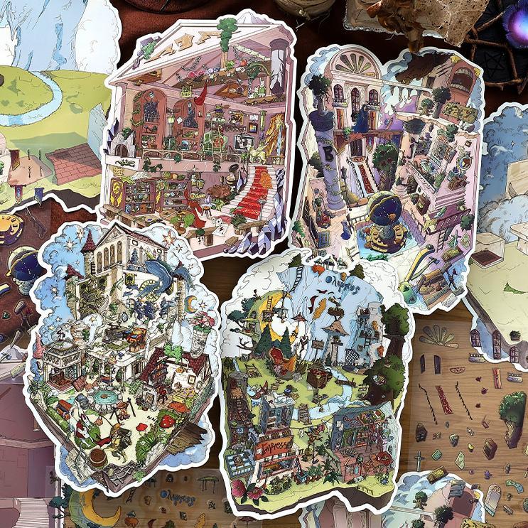 The Wizard’s Cottage DIY 3D Sticker Collection - 4 Cute Miniature Scenes