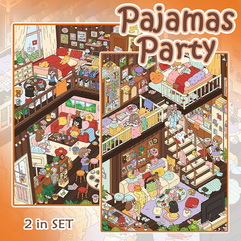 Pajamas Party  DIY 3D Sticker Collection - 2 Cute Miniature Scenes