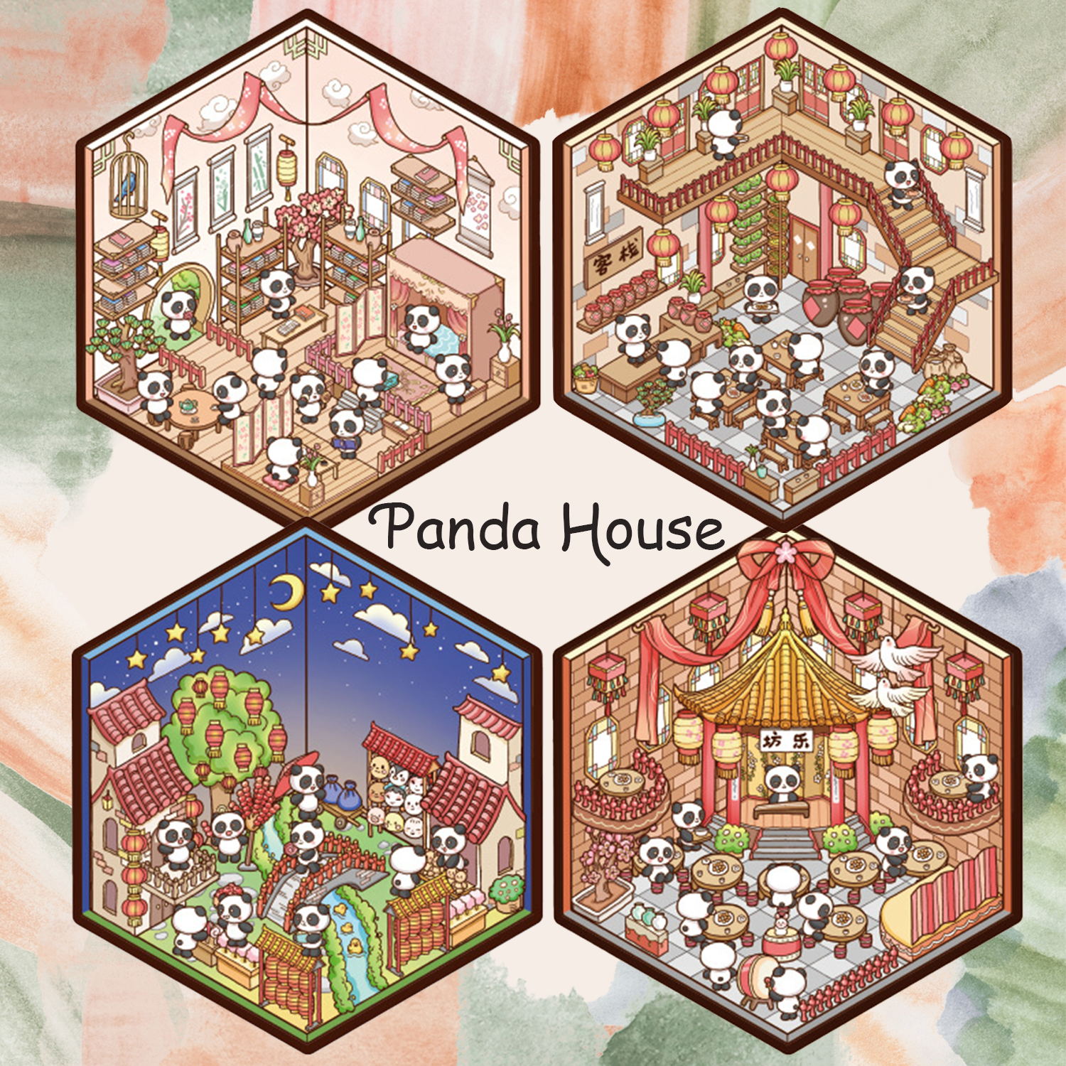 Panda House DIY 3D Scene Stickers - 4 Cute Miniature Scenes