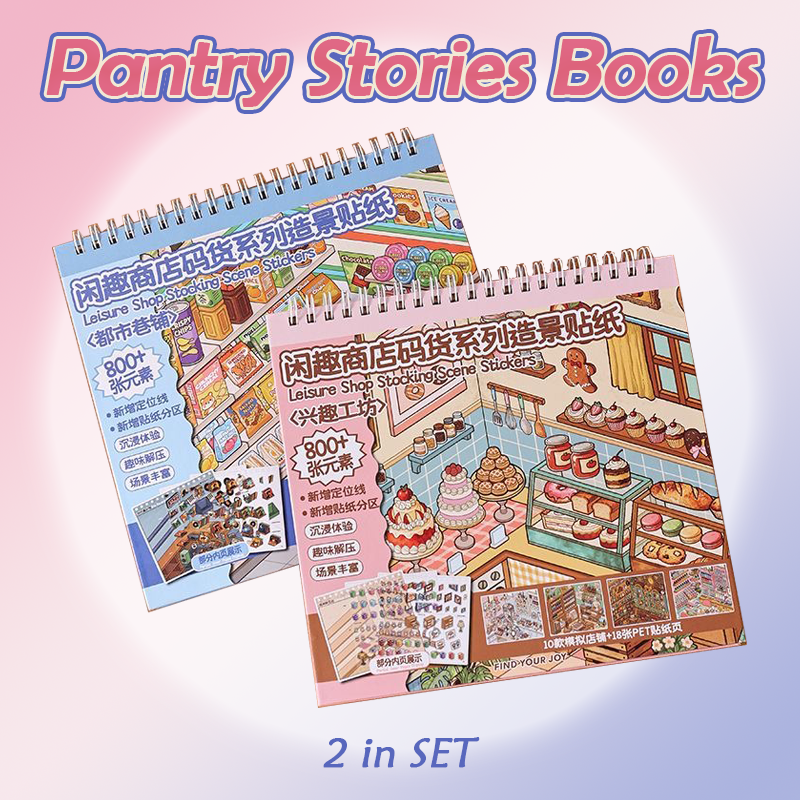 Pantry Stories Books DIY 3D Scene Stickers Collection - 2 Cute Miniature Scenes (with guidelines)