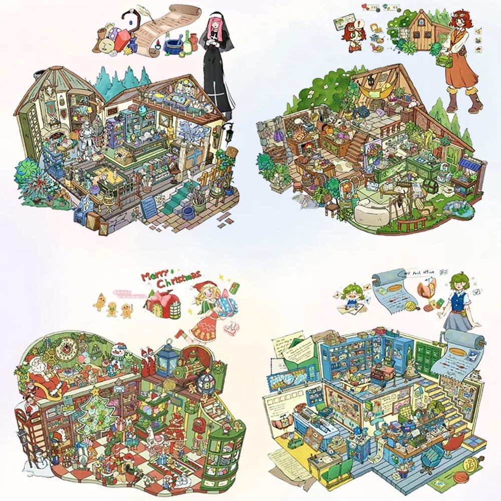Time Capsule DIY 3D Sticker Collection - 4 Cute Miniature Scenes