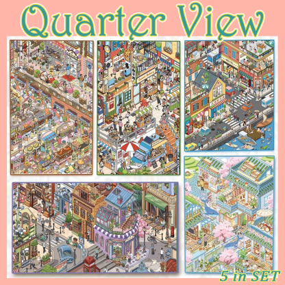 Quarter View DIY 3D Scene Stickers Collection - 5 Cute Miniature Scenes