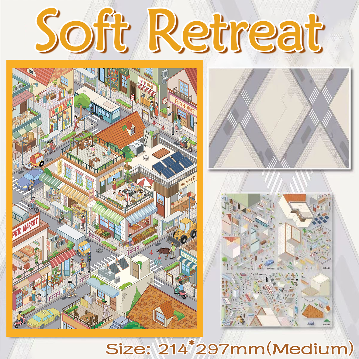 Town Mosaic DIY 3D Scene Stickers Collection - 4 Cute Miniature Scenes