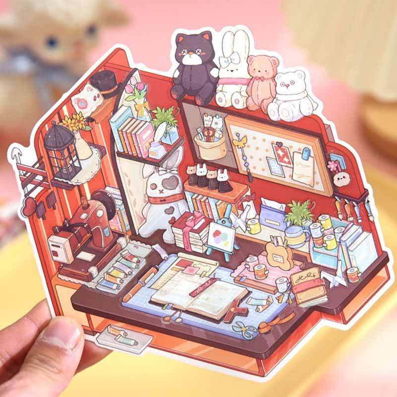 Style Desk DIY 3D Scene Stickers 4 Cute Miniature Scenes