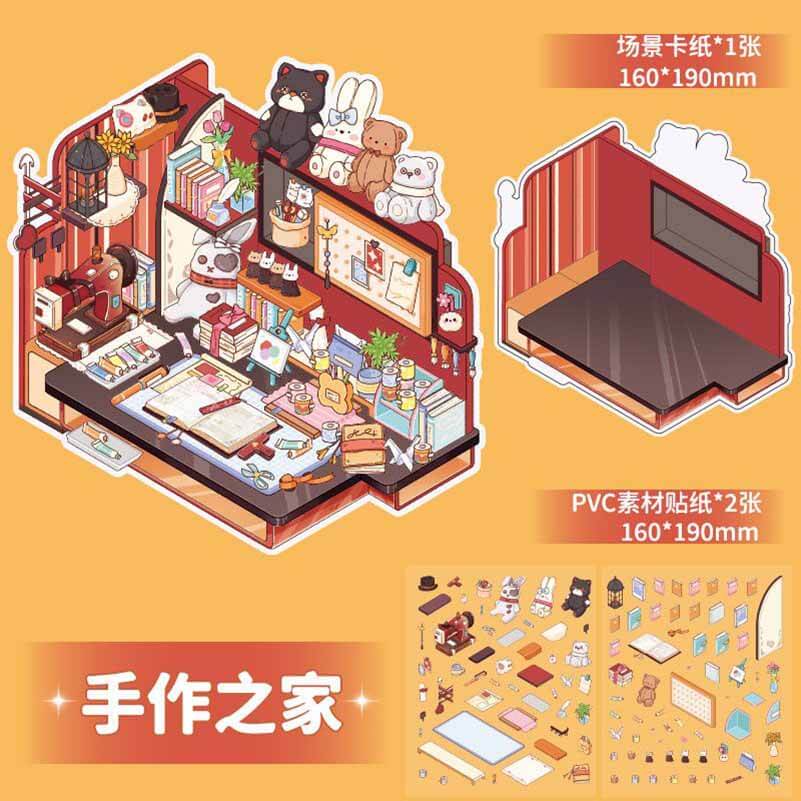 Style Desk DIY 3D Scene Stickers 4 Cute Miniature Scenes