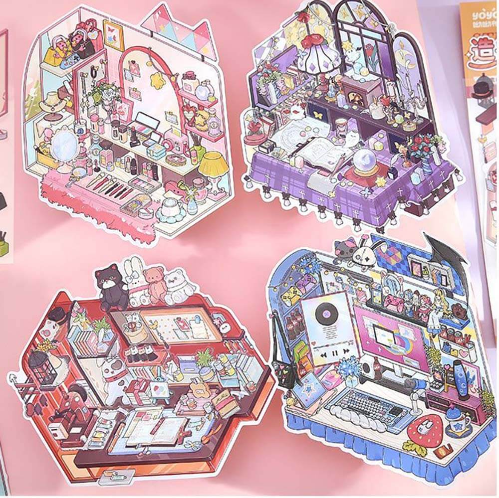 Style Desk DIY 3D Scene Stickers 4 Cute Miniature Scenes