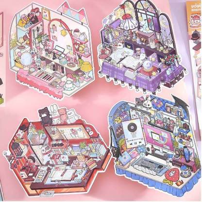Style Desk DIY 3D Scene Stickers 4 Cute Miniature Scenes