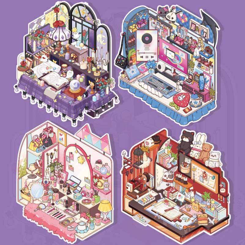 Style Desk DIY 3D Scene Stickers 4 Cute Miniature Scenes