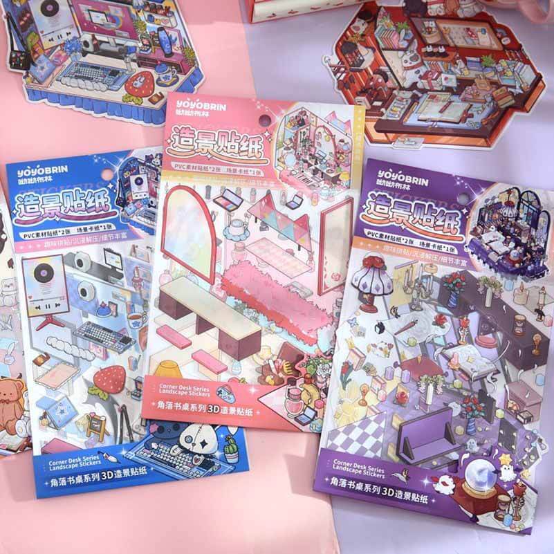 Style Desk DIY 3D Scene Stickers 4 Cute Miniature Scenes