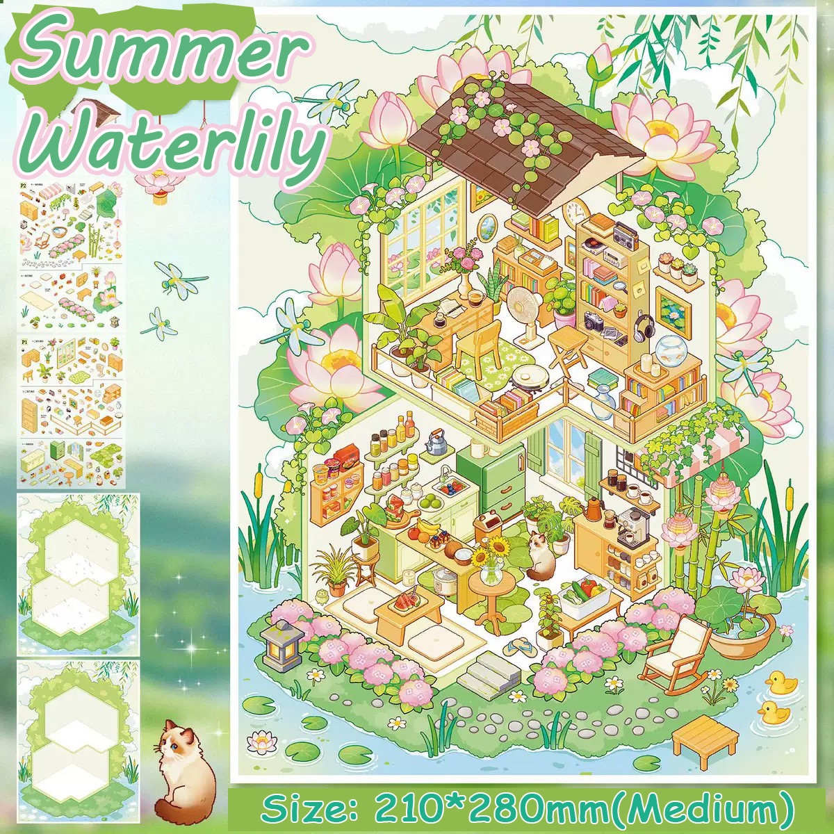 Seasonal Cottages DIY 3D Scene Stickers Collection - 4 Cute Miniature Scenes