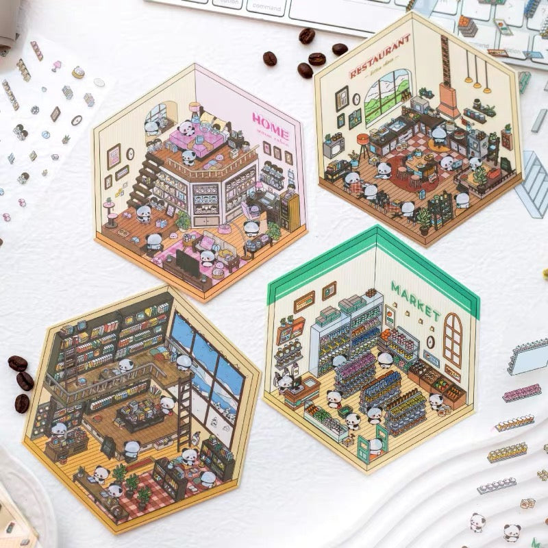 Panda Home Collection  DIY 3D Scene Stickers 4 Cute Miniature Scenes
