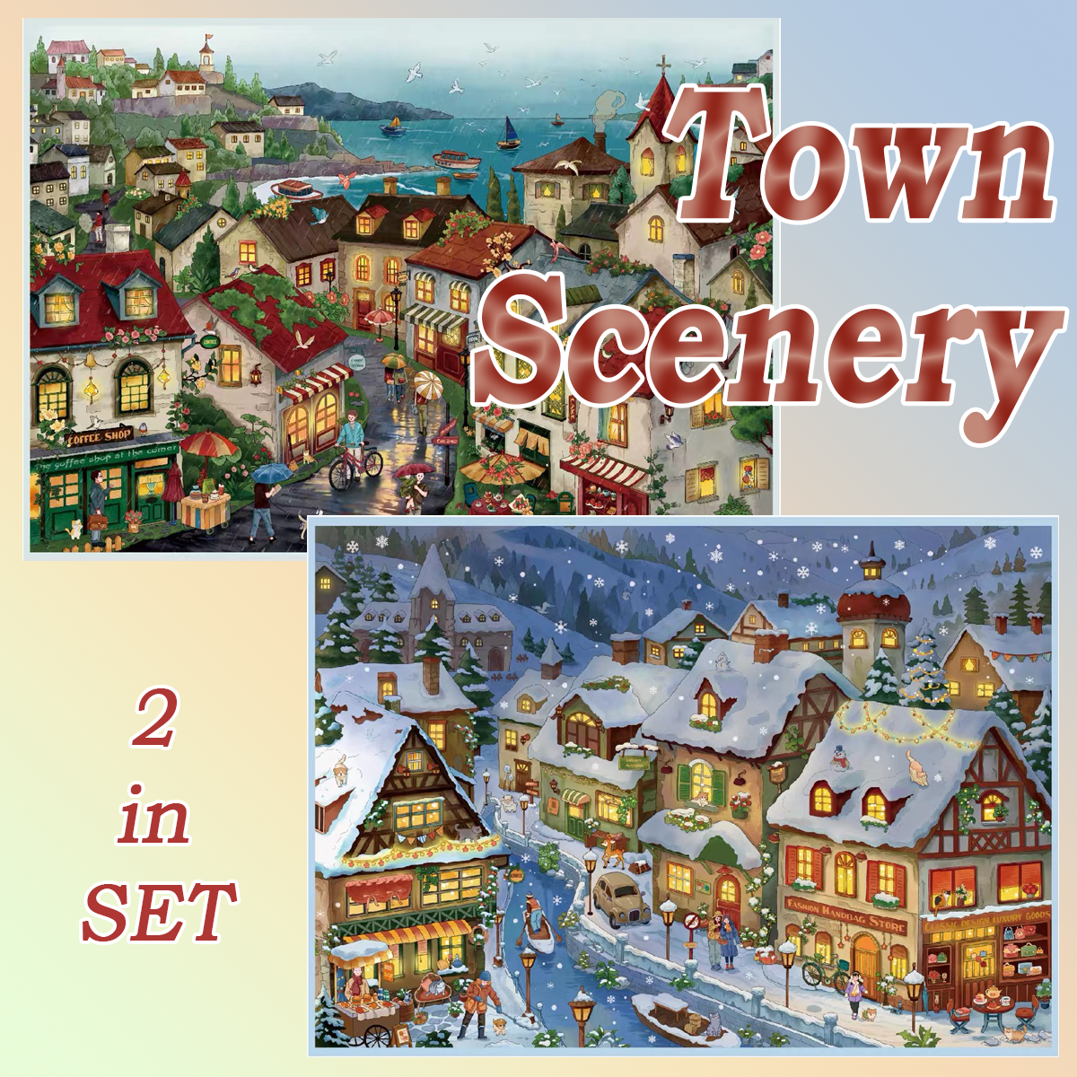 Town Scenery DIY 3D Sticker Collection - 2 Cute Miniature Scene