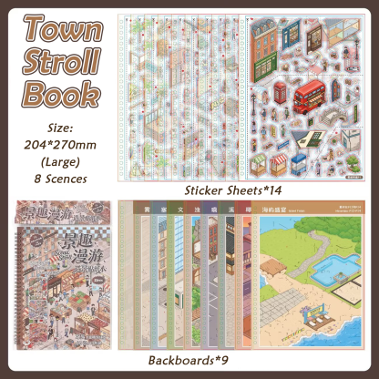 Town Stroll Book DIY 3D Scene Stickers - Cute Miniature Scene (With Guidelines)