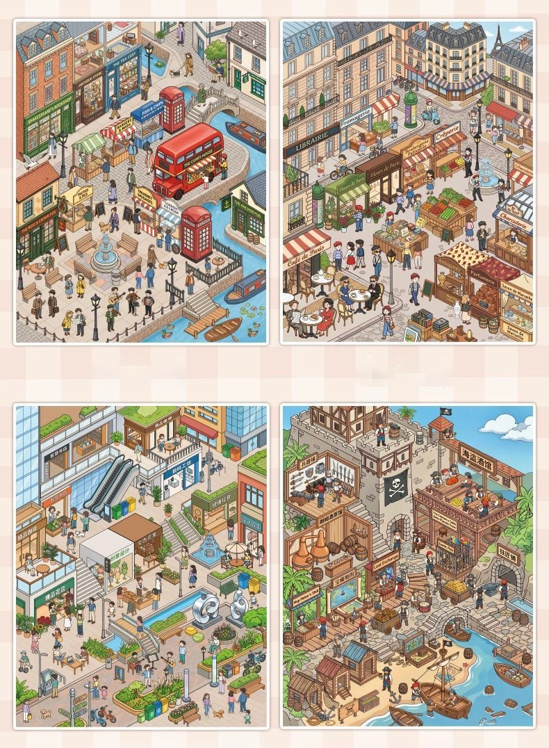 Town Stroll Book DIY 3D Scene Stickers - Cute Miniature Scene (With Guidelines)