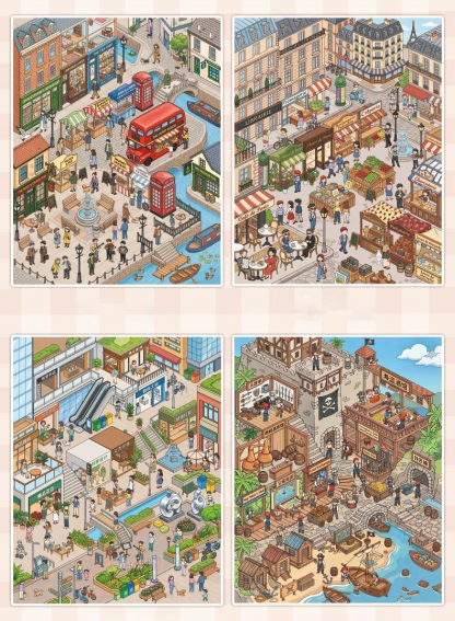 Town Stroll Book DIY 3D Scene Stickers - Cute Miniature Scene (With Guidelines)