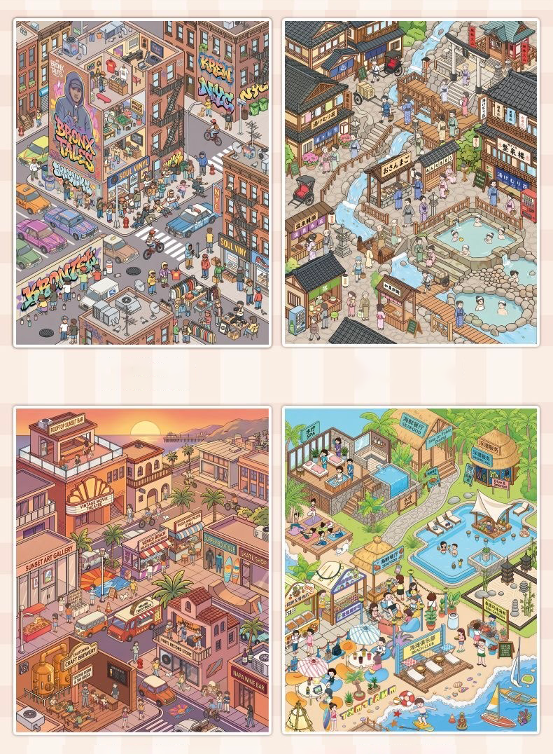 Town Stroll Book DIY 3D Scene Stickers - Cute Miniature Scene (With Guidelines)