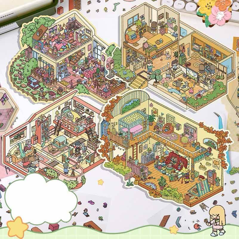 Townhouse Party Collection Scene Stickers - 4 Cute Miniature Scenes