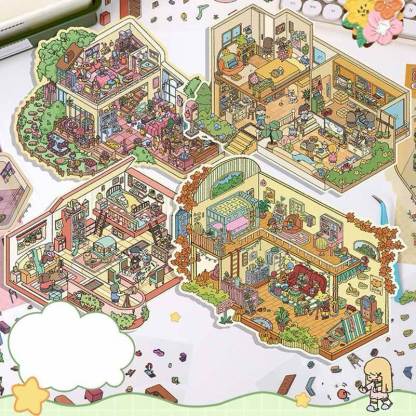 Townhouse Party Collection Scene Stickers - 4 Cute Miniature Scenes