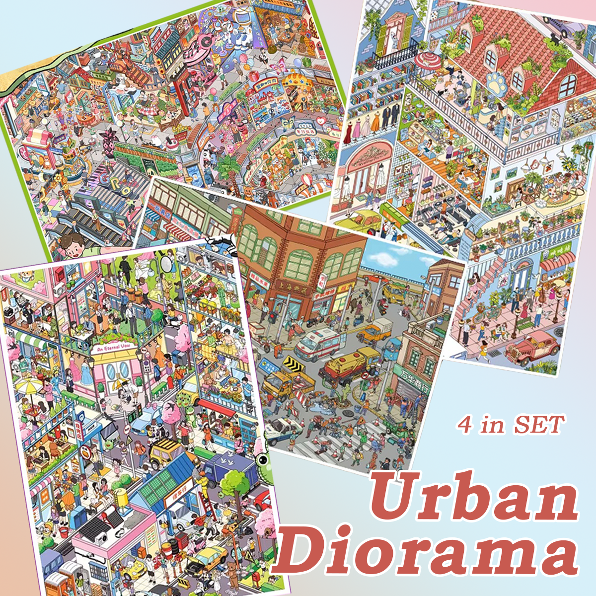 Urban Diorama DIY 3D Sticker Collection - 3 Cute Miniature Scene