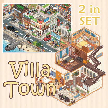 Villa Town DIY 3D Scene Stickers - 2 Cute Miniature Scenes