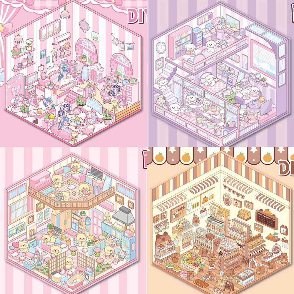 Wholesome Haven DIY 3D Sticker Collection 4 Cute Miniature Scenes