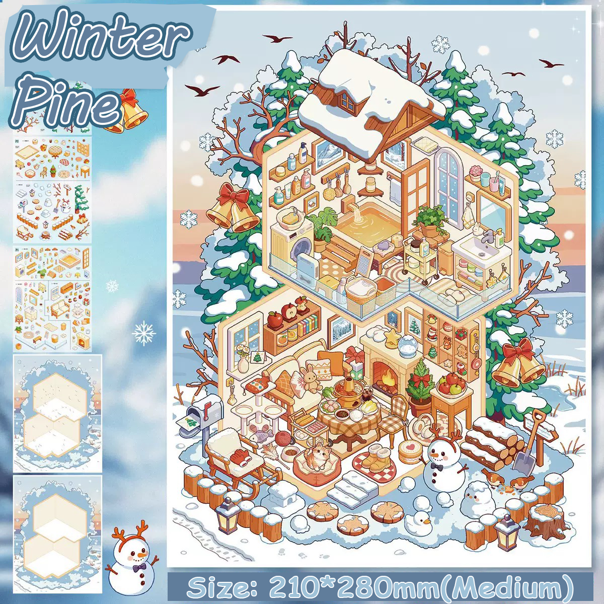 Seasonal Cottages DIY 3D Scene Stickers Collection - 4 Cute Miniature Scenes