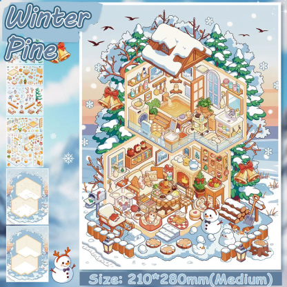 Seasonal Cottages DIY 3D Scene Stickers Collection - 4 Cute Miniature Scenes