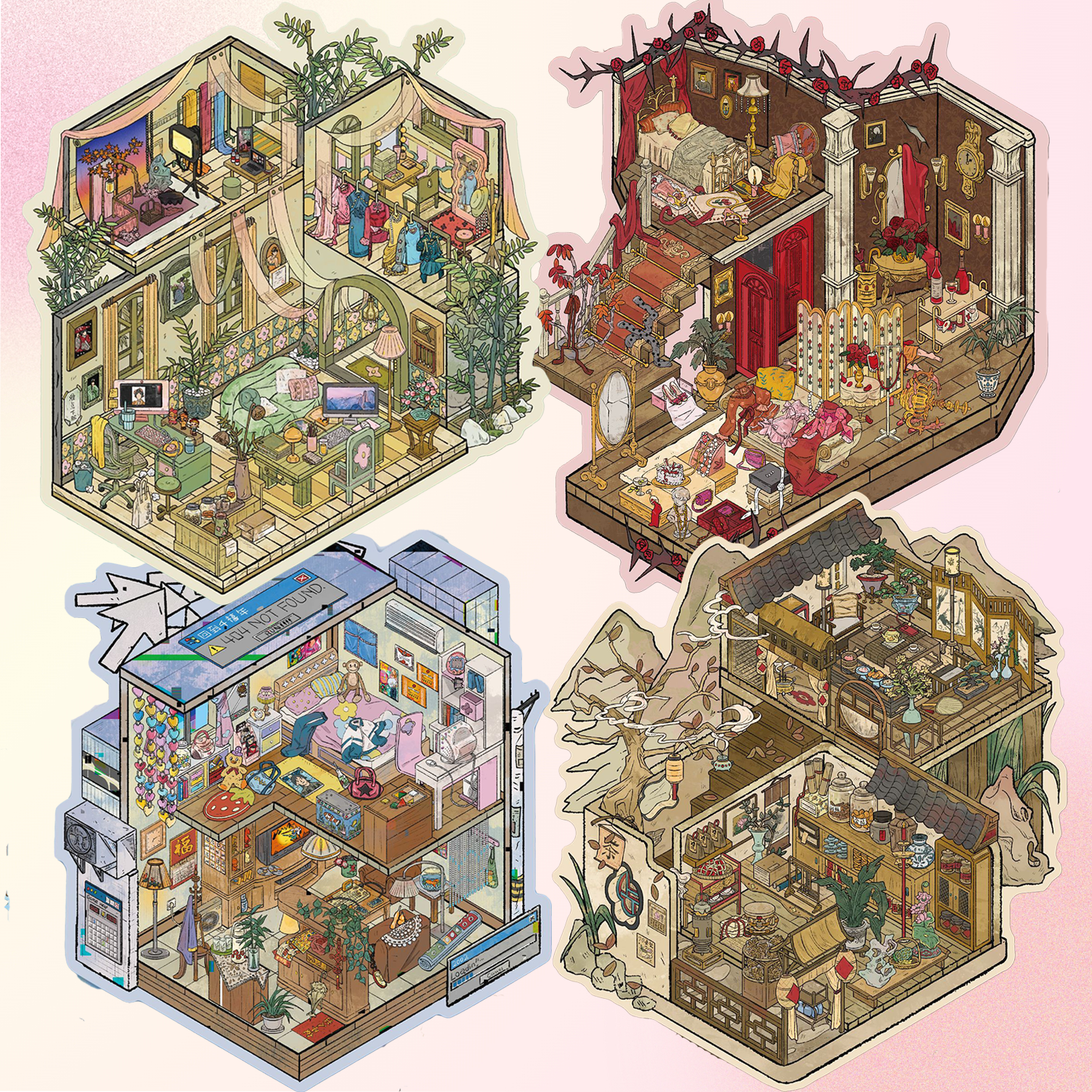 Back to the millennium DIY 3D Sticker Collection - 4 Cute Miniature Scenes