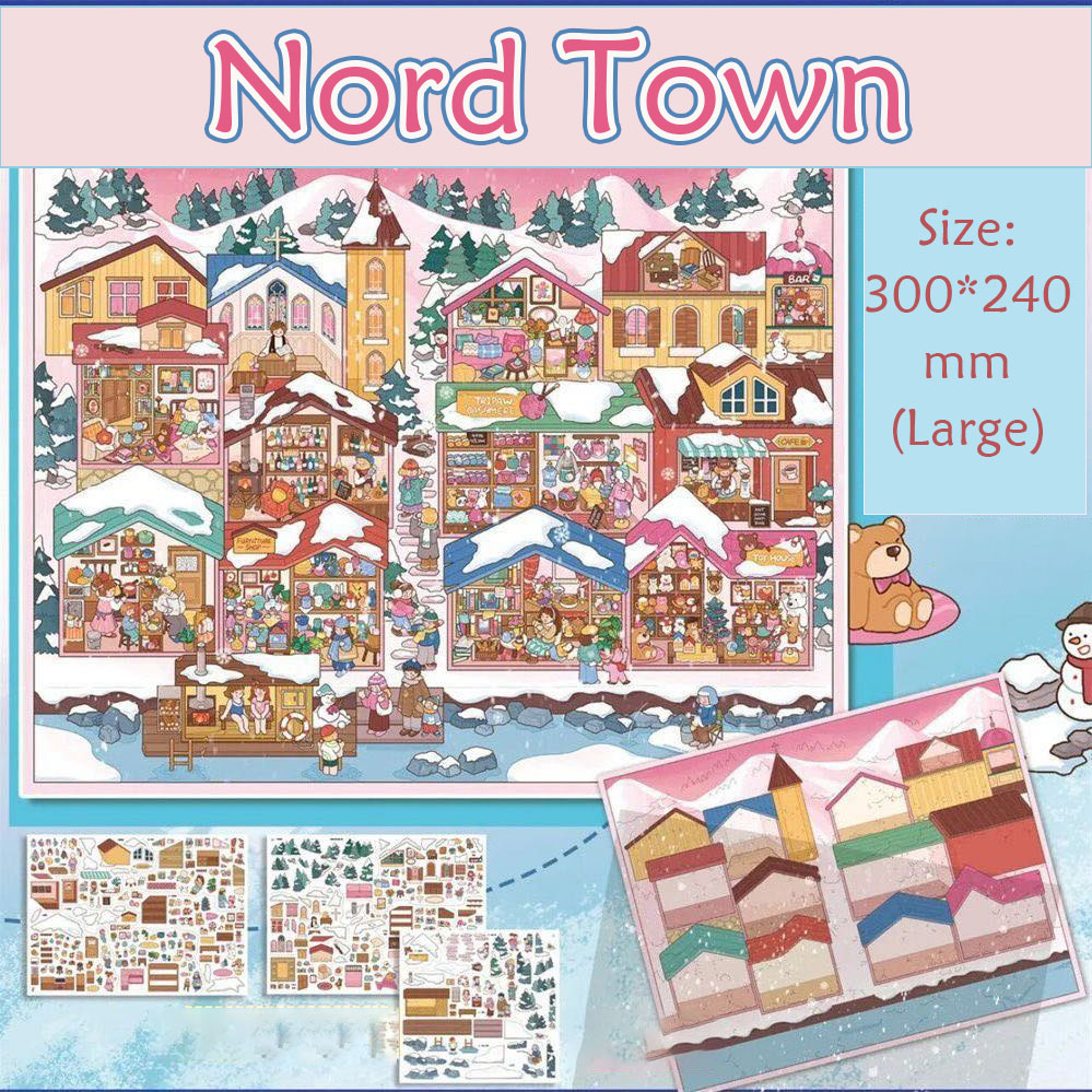 Street View DIY 3D Scene Stickers Collection - 4 Cute Miniature Scenes