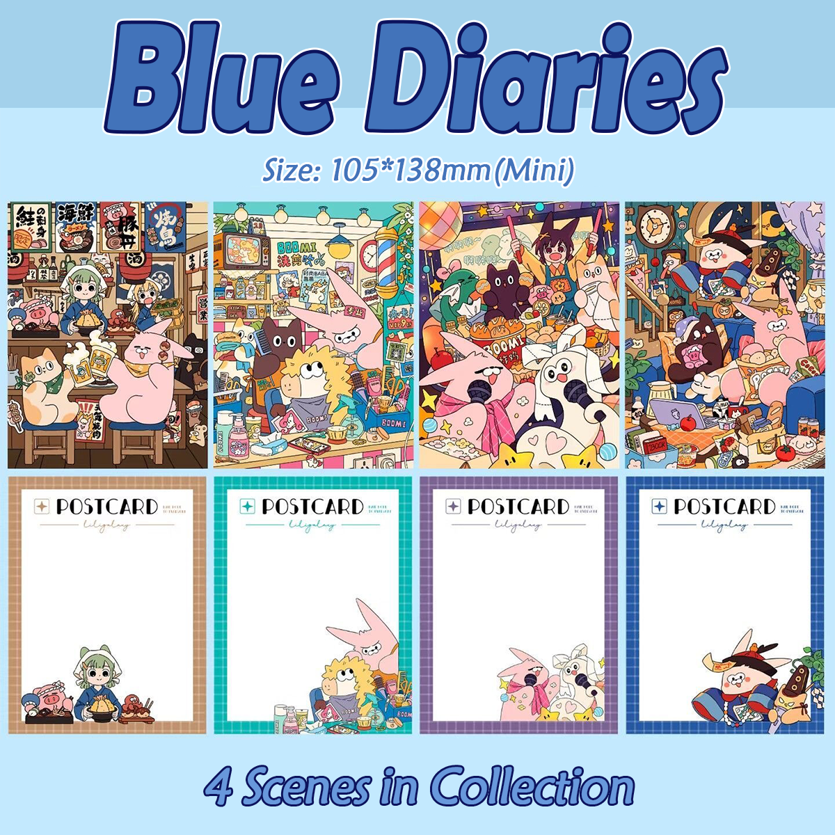 Cartoon Life DIY 3D Scene Stickers Collection & Postcards - 2 Cute Miniature Scenes