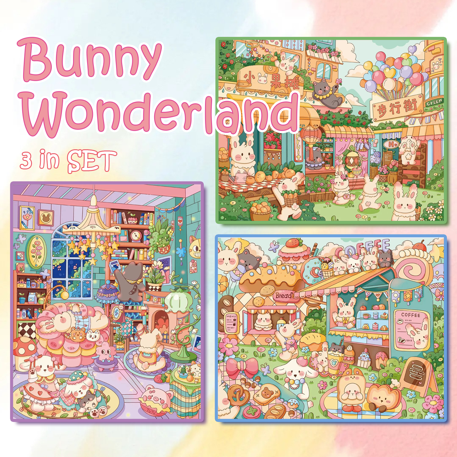 Bunny Wonderland DIY 3D Scene Stickers - 3 Cute Miniature Scene