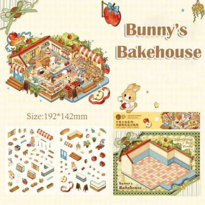 Apple Bunny DIY 3D Sticker Collection - 4 Cute Miniature Scenes