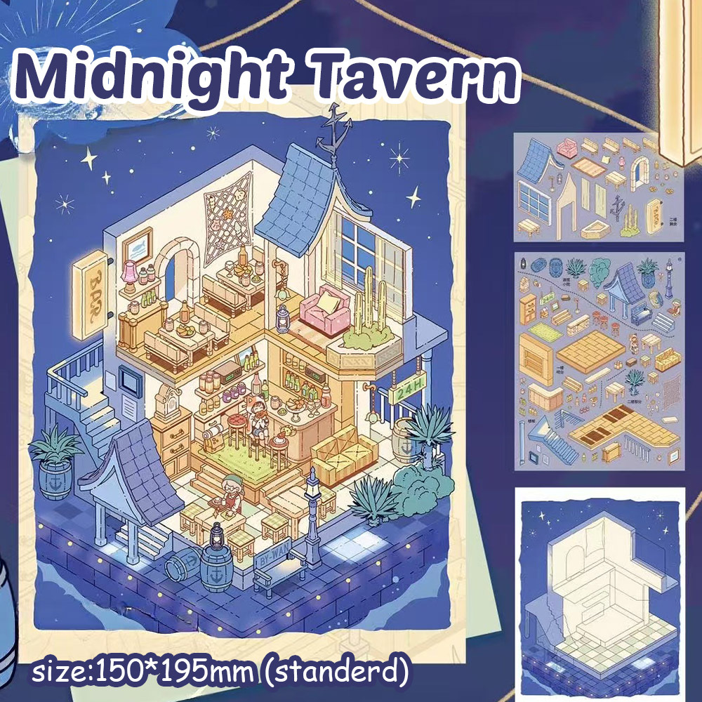 Dreamy Towns DIY 3D Sticker Collection -4 Cute Miniature Scenes