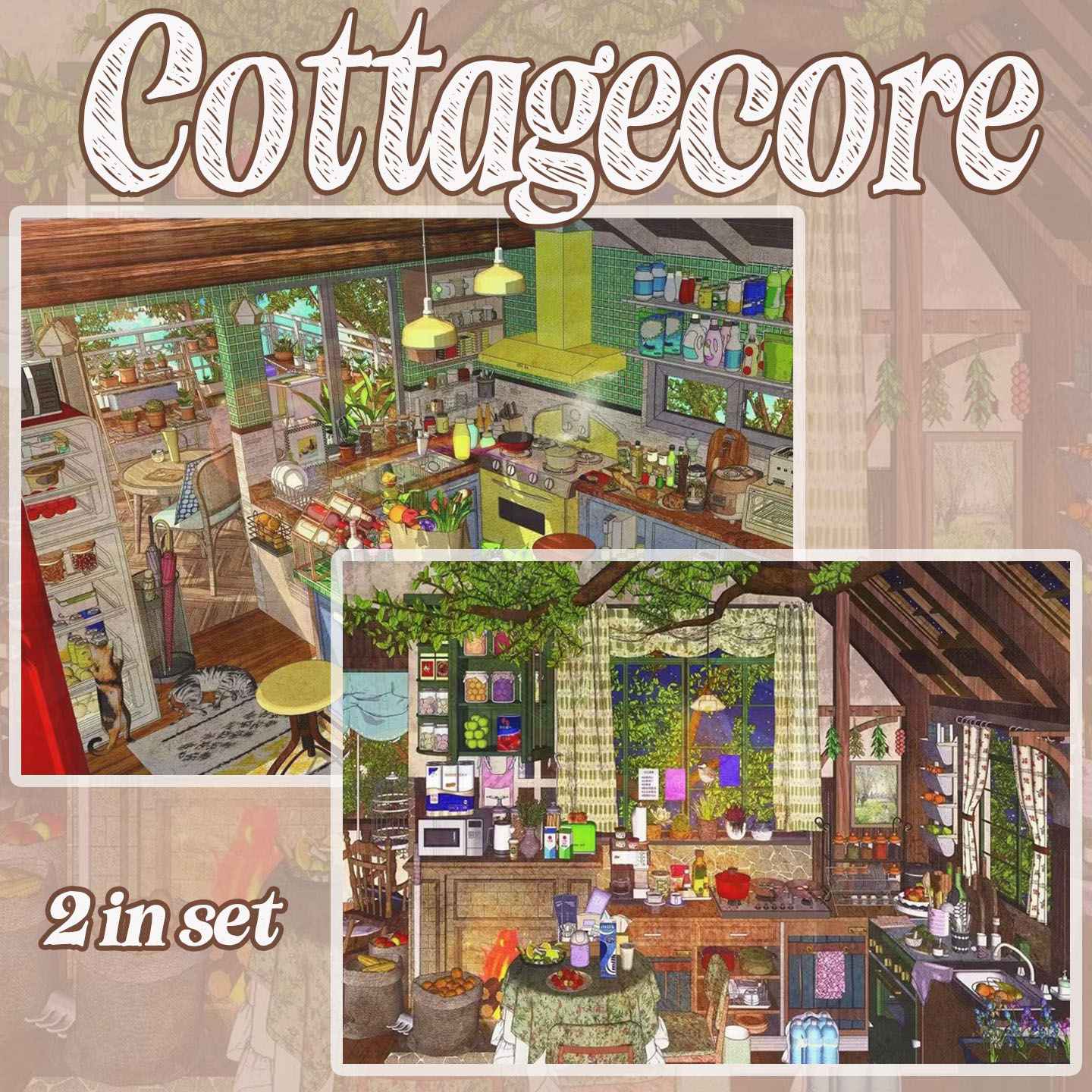Cottagecore DIY 3D Scene Stickers Collection - 2 Cute Miniature Scenes