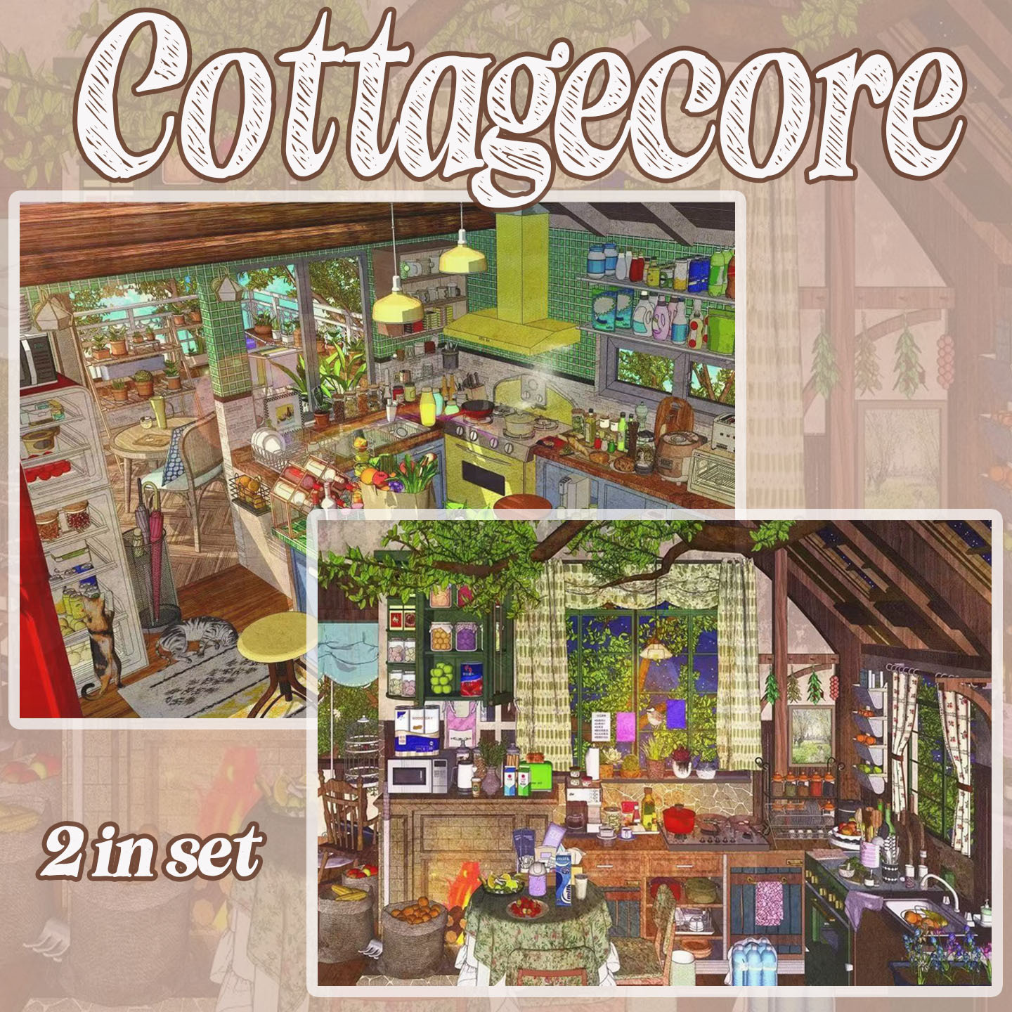 Cottagecore DIY 3D Scene Stickers Collection - 2 Cute Miniature Scenes