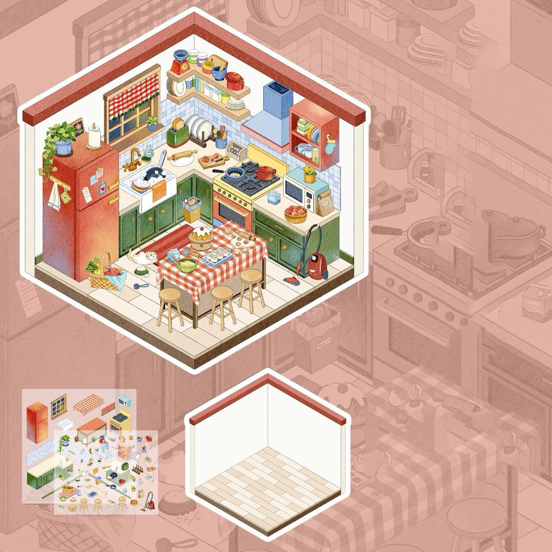 Me-Time Haven DIY 3D Sticker Collection - 4 Cute Miniature Scenes